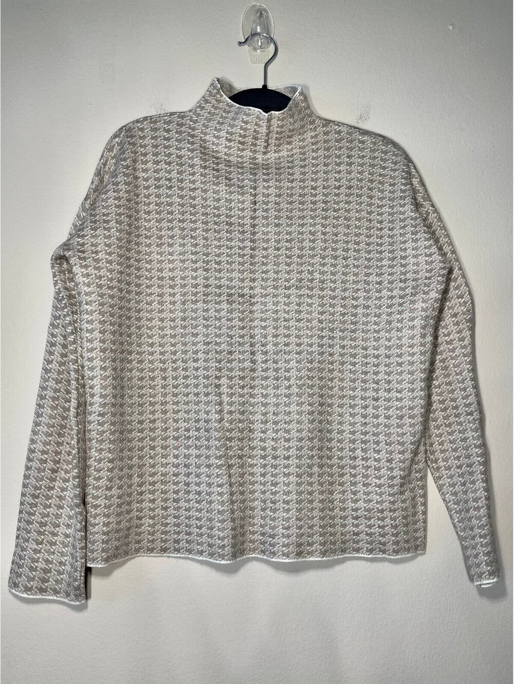 Houndstooth Mock Neck Sweater Neutral Academia Normcore M